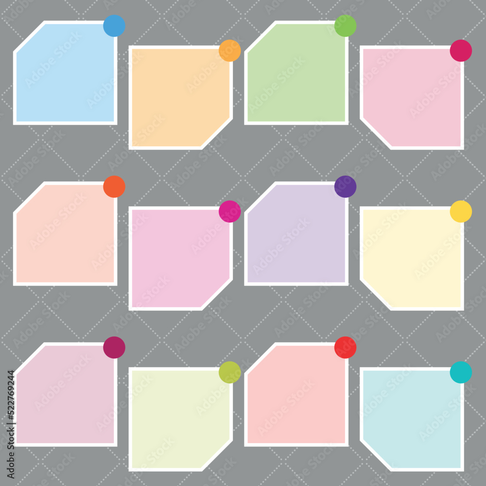 Collection of different colored sheets of note papers with curled ...