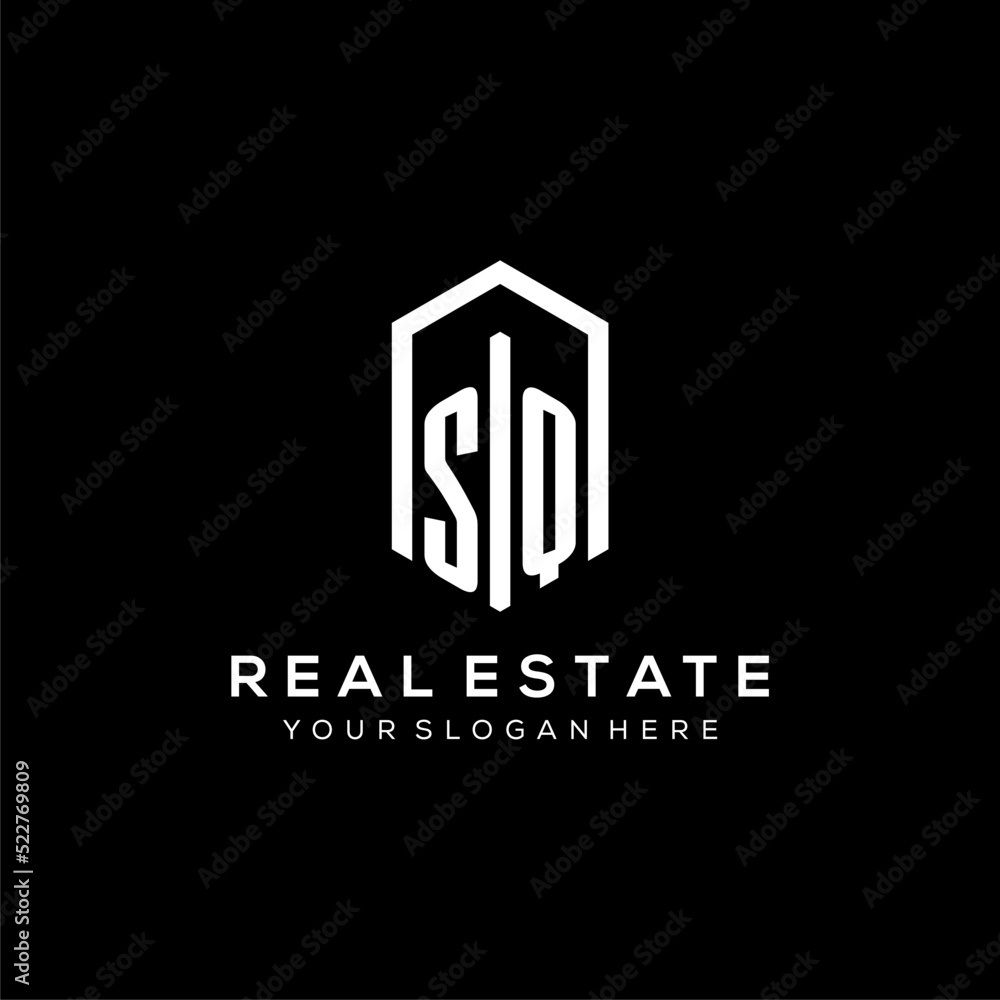 Letter SQ logo for real estate with hexagon icon design Stock Vector ...