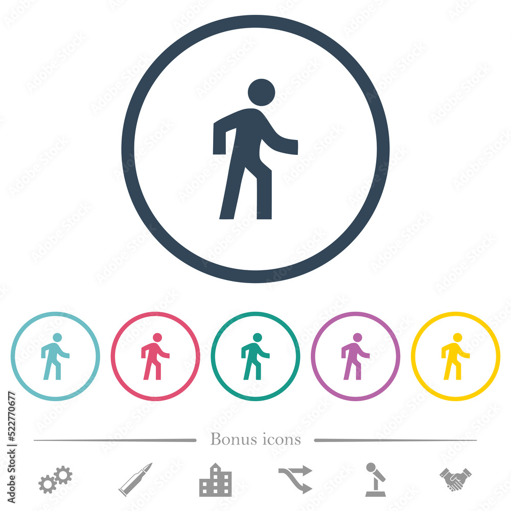 Man walking right flat color icons in round outlines Man walking right flat color icons in round outlines