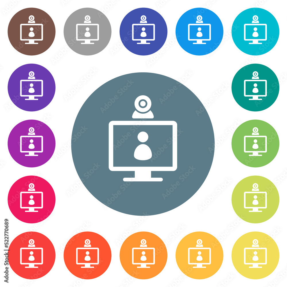 video user access flat white icons on round color backgrounds video user access flat white icons on round color backgrounds