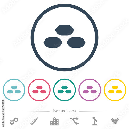 Coal briquettes flat color icons in round outlines