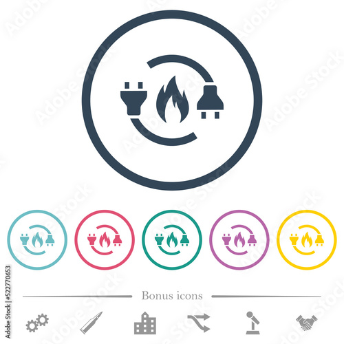 Gas energy flat color icons in round outlines