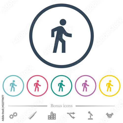 Man walking right flat color icons in round outlines