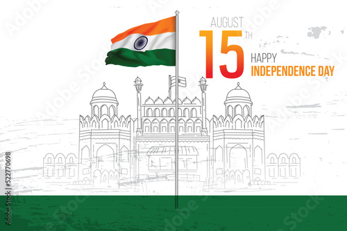 Aug 15th Indian Independance day red fort drawing art vector 