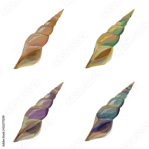 A set of watercolor seashell icons isolated on white background