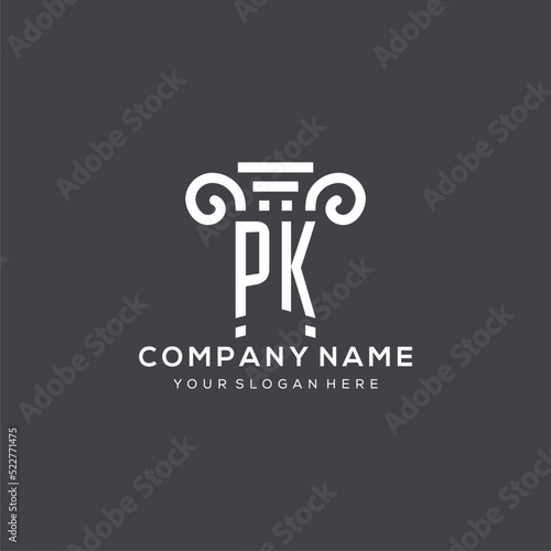 Monogram PK logo for law firm with pillar icon in modern and creative geometric style
