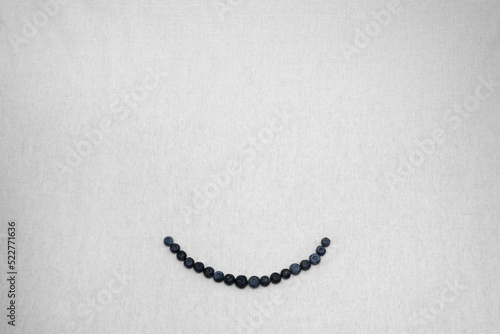 Blueberry smiley face offering a smile on a white background
