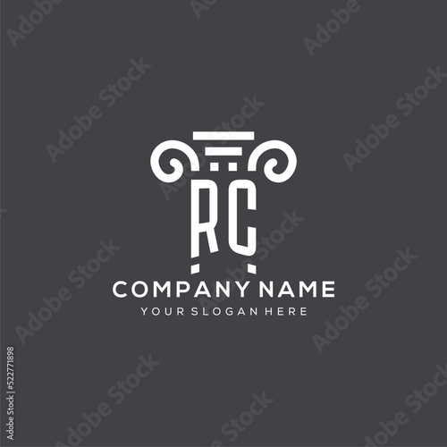 Monogram RC logo for law firm with pillar icon in modern and creative geometric style