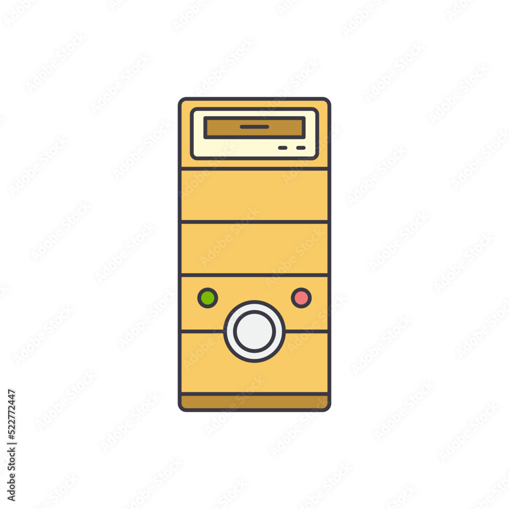 Computer case, computer tower icon in color, isolated on white background Computer case, computer tower icon in color, isolated on white background