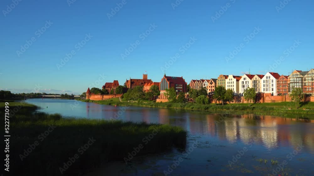 malbork city panorama sunset view river malbork city panorama sunset view river