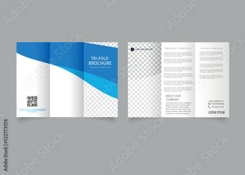 Blue corporate trifold brochure for business. Flyer for printing.