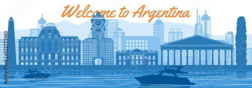 Argentina famous landmark with blue and white color design,vector illustration
