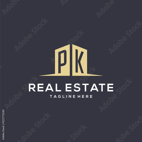 Monogram PK logo for construction with simple building shape icon design