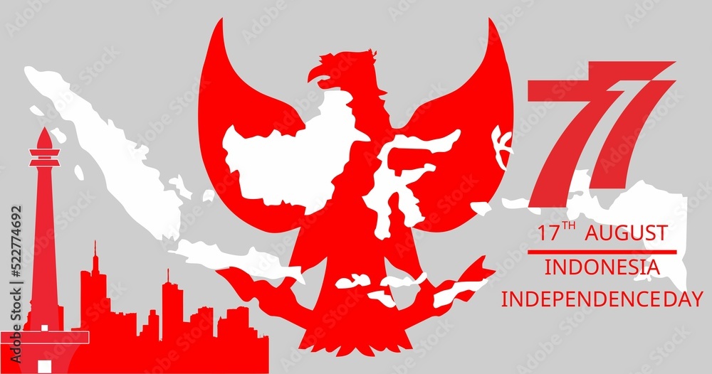 77th years 17 august indonesia independence day banner, illustration of