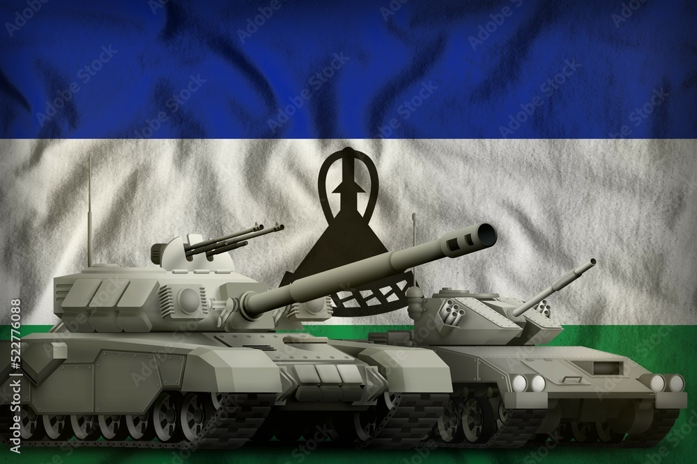 Naklejka premium Lesotho tank forces concept on the national flag background. 3d Illustration