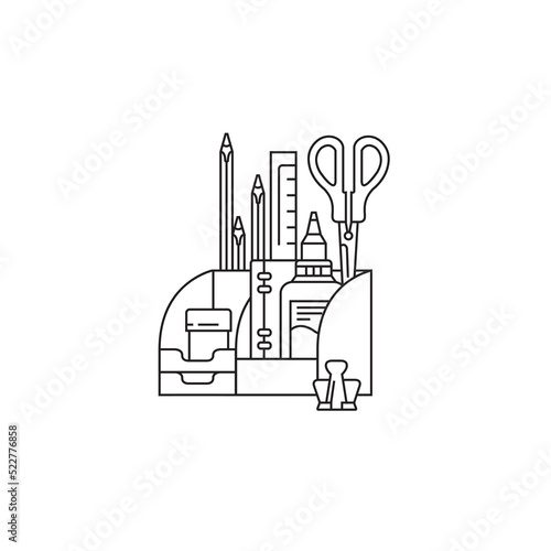 Stationery organizer. Back to school collection icons. Vector linear illustration.