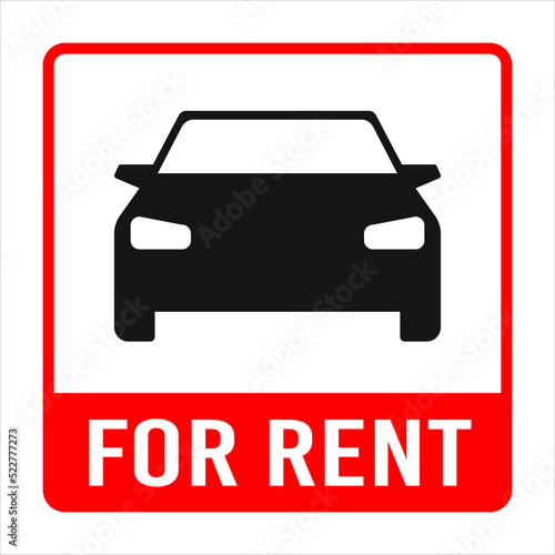 Car for rent sign. Car icon with text for rent