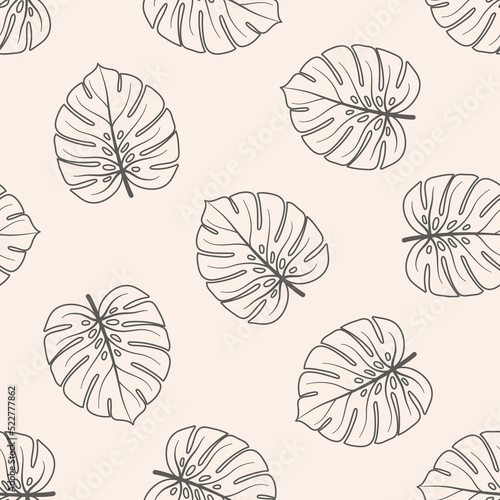 Seamless pattern with hand drawn monstera leaves