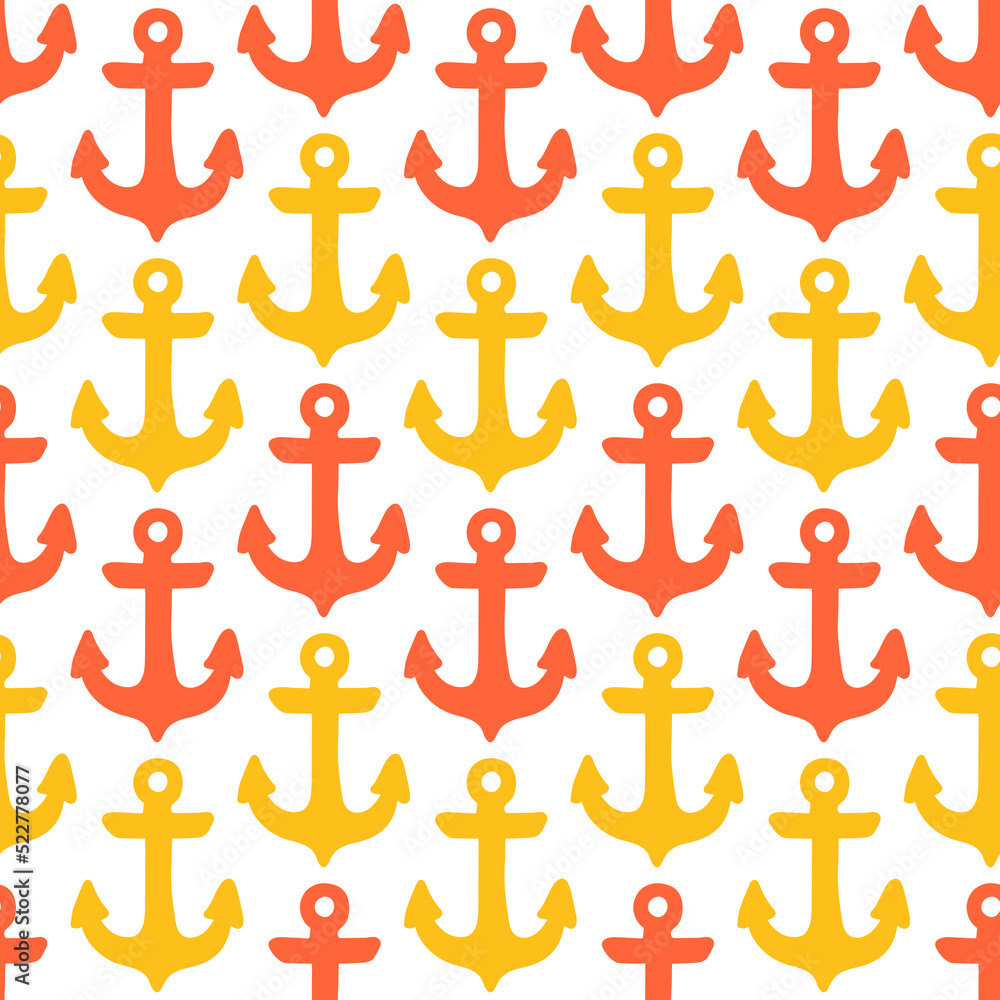 Seamless pattern with orange and yellow anchors. Seamless pattern with orange and yellow anchors.