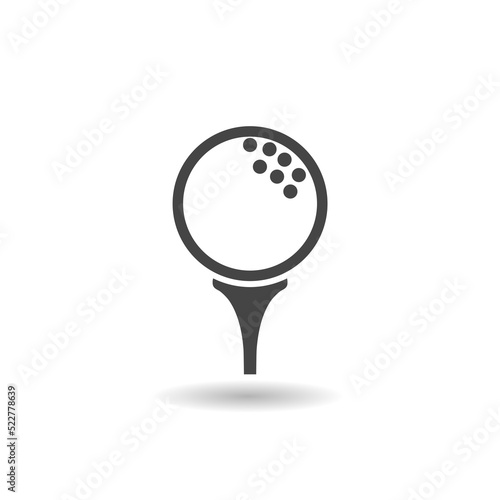 Golf ball on tee logo. Golf Ball icon with shadow