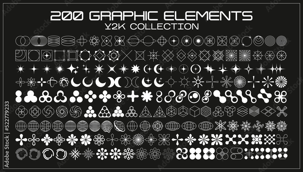 Y2k Style Symbols And Design Elements Collection Of Abstract And