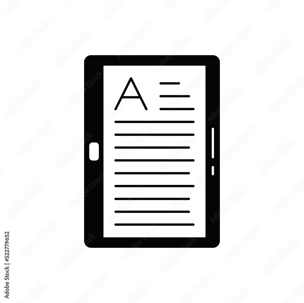 digital ebook reader icon in black flat glyph, filled style isolated on white background digital ebook reader icon in black flat glyph, filled style isolated on white background