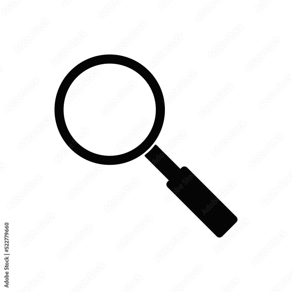 magnifying glass, search icon in black flat glyph, filled style isolated on white background magnifying glass, search icon in black flat glyph, filled style isolated on white background