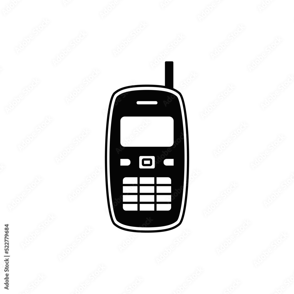 Mobile phone with antenna icon in black flat glyph, filled style isolated on white background Mobile phone with antenna icon in black flat glyph, filled style isolated on white background