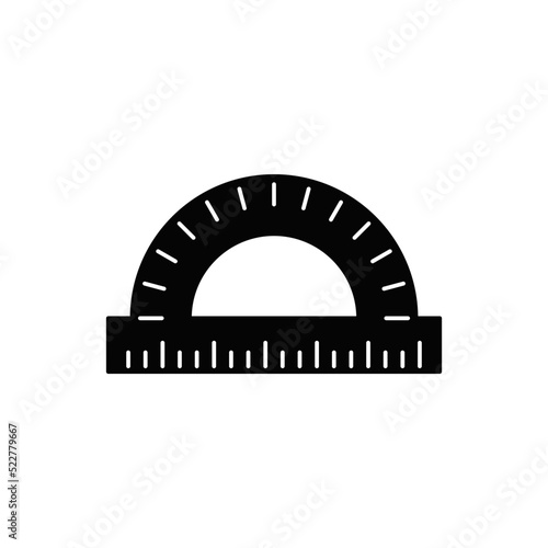protractor ruler icon in black flat glyph, filled style isolated on white background