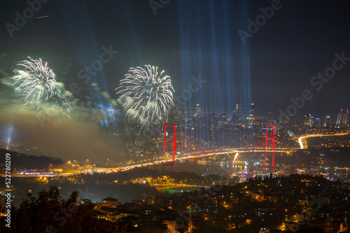 Celebration with fireworks. Istanbul Turkey photo