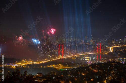 Celebration with fireworks. Istanbul Turkey photo