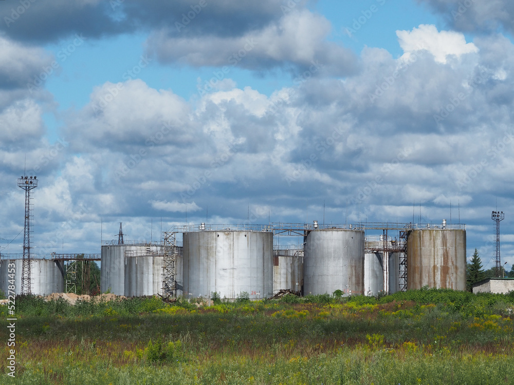 Fuel and gas storage tanks at oil terminal. Gas and oil prices. The fuel crisis