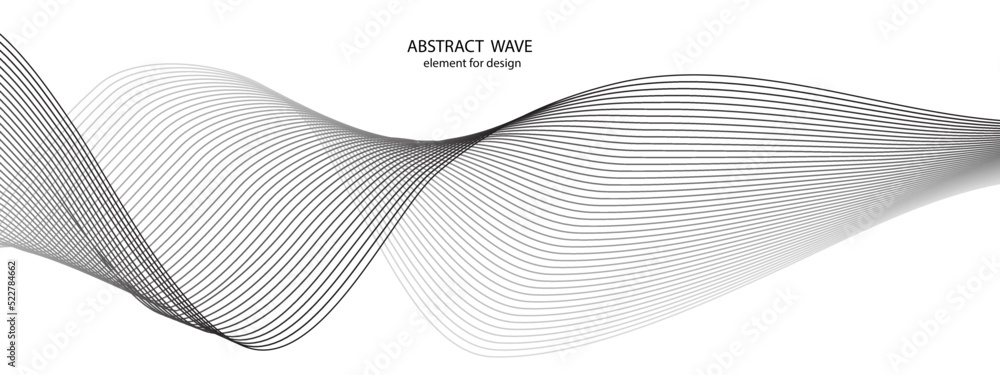 Abstract wavy gray stream element for design on a white background isolated. It used for Web, Desktop background, Wallpaper, Business banner, poster. Wave with lines created using blend tool. Abstract wavy gray stream element for design on a white background isolated. It used for Web, Desktop background, Wallpaper, Business banner, poster. Wave with lines created using blend tool.