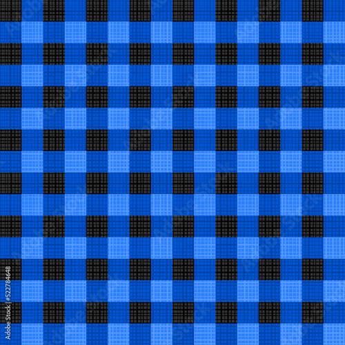 Lumberjack buffalo check plaid seamless pattern. Black and blue. Four tiles here. Flat colors.
