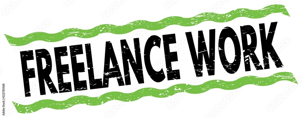 FREELANCE WORK text on green-black lines stamp sign. FREELANCE WORK text on green-black lines stamp sign.