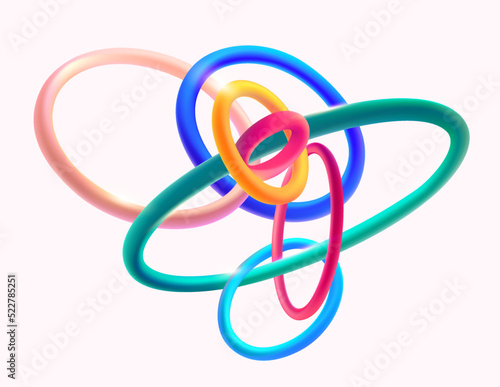 Colorful 3D rings on white background. Abstract geometric illustration.