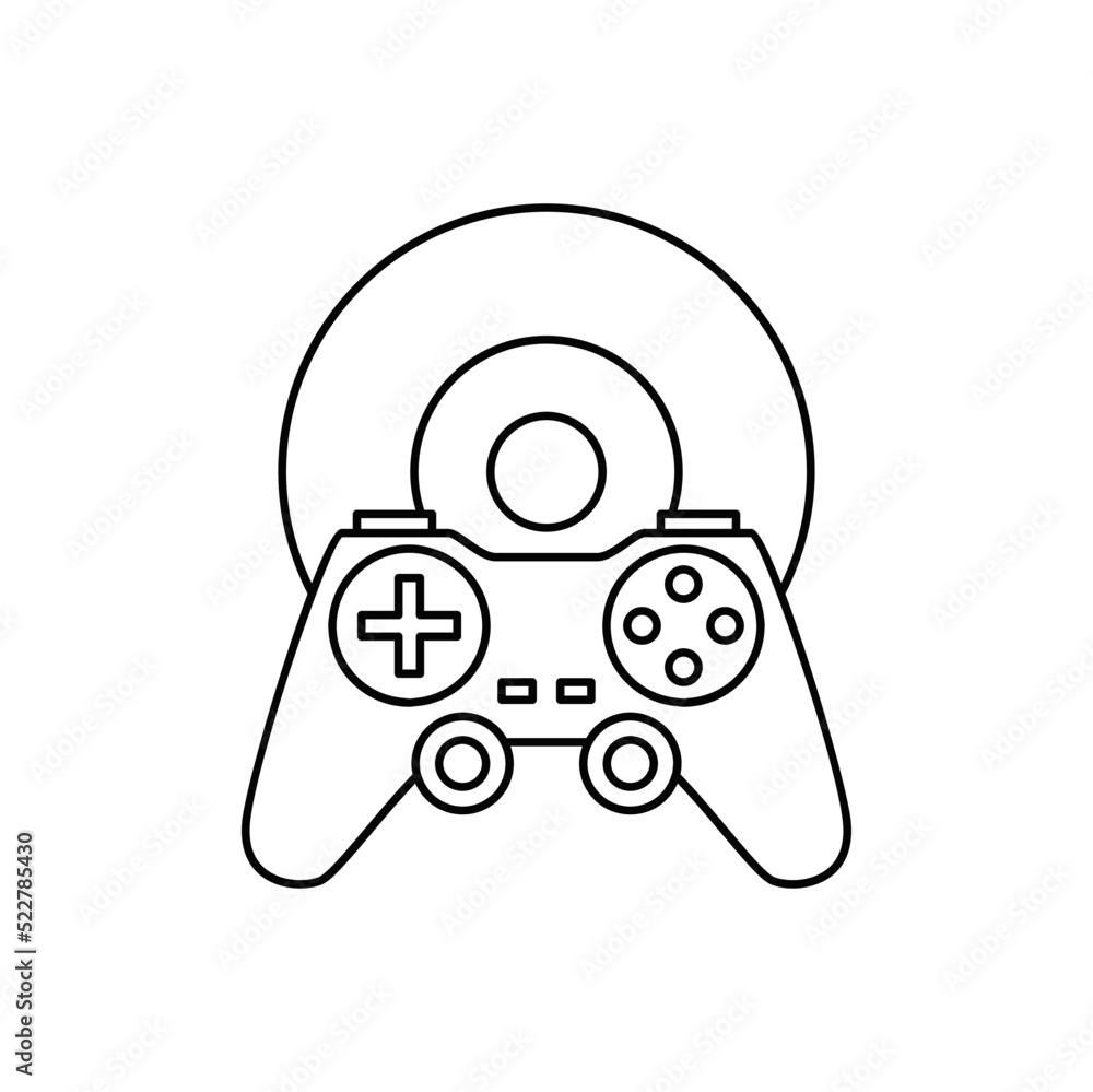 Gaming controller and disc icon in line style icon, isolated on white background Gaming controller and disc icon in line style icon, isolated on white background