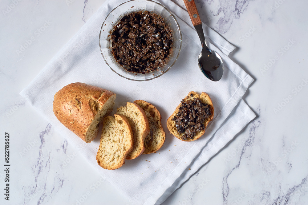 Homemade crostini with traditional tapenade Homemade crostini with traditional tapenade