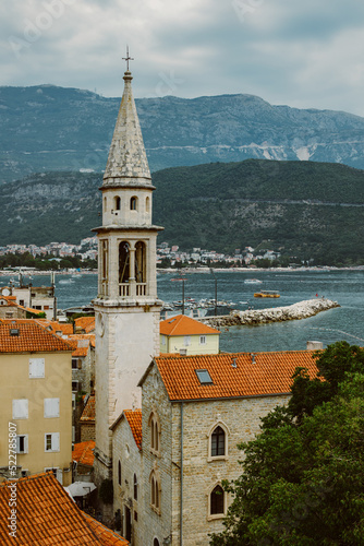 Amazing view of Budva old town and the sea. Travel destination in Montenegro.