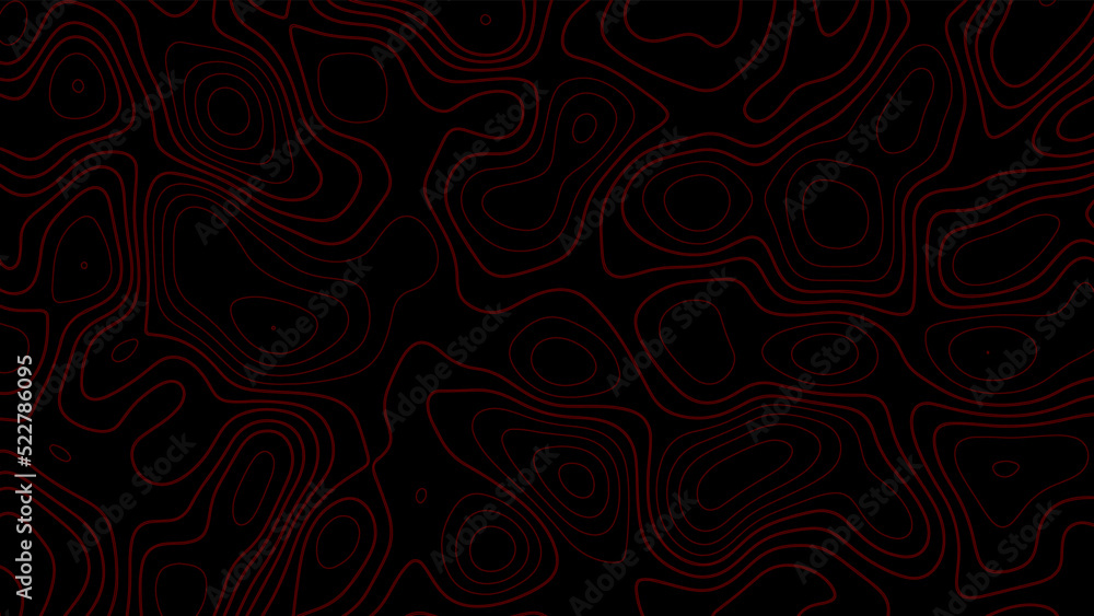 Topographic map. Abstract background with lines and circles. Red mountain contour lines. Topographic terrain. Red blue background with space grid Topographic background.