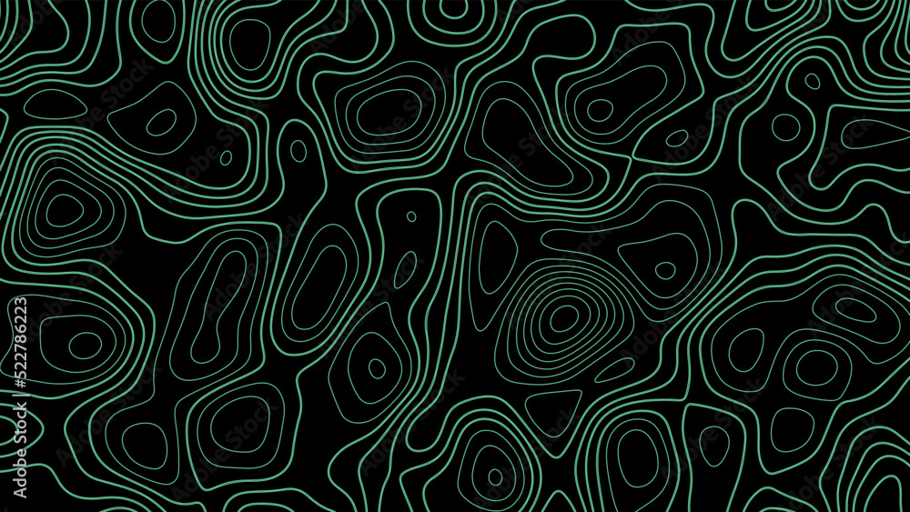 Abstract topographic map in green color lines vector background.