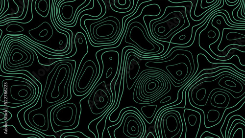 Abstract topographic map in green color lines vector background.