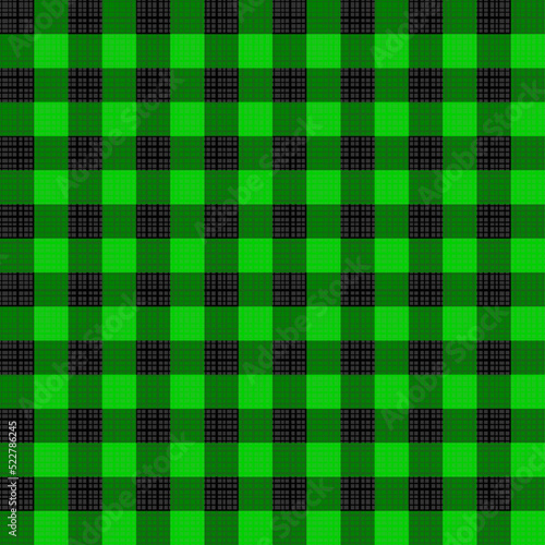 Lumberjack buffalo check plaid seamless pattern. Black and green. Four tiles here. Flat colors.
