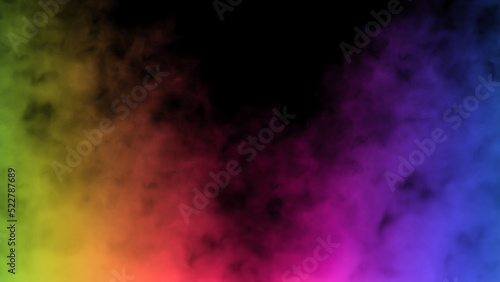 Abstract background with bright smoke illuminated by multicolored neon light. Unusual colorful fume. Magic steam on a black background. Smoke fantasy pattern. 