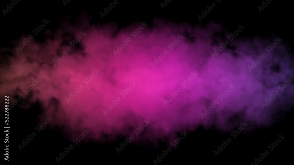 Abstract stream of pink smoke, glowing background with a colorful cloud illuminated by multicolored neon light, mystic steam, design template, smoky pattern.