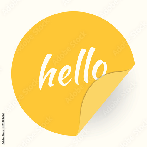 Vector circle sticker with curled corner and hello text inside