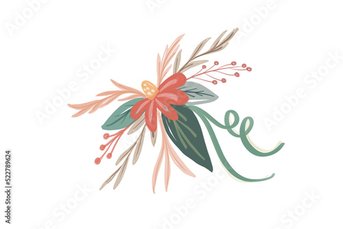 beautiful flower bouquet decoration element isolated on white background  floral and leaf illustration vector in drawing design  concept of nature and summer blossom or botanical garden plant spring