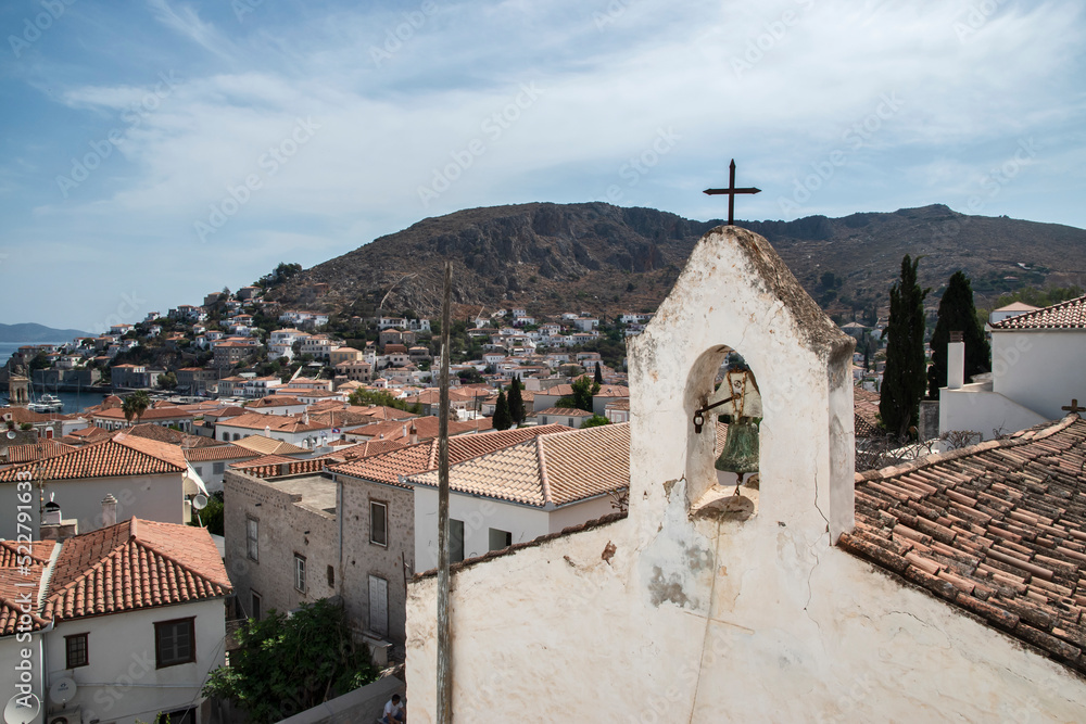 Orthodox church in small Mediterranean town closeup