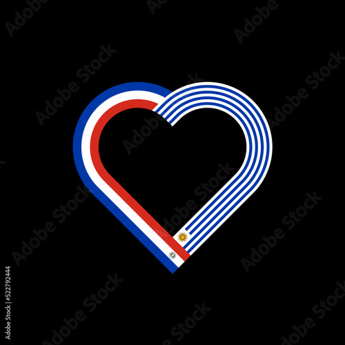 unity concept. heart ribbon icon of paraguay and uruguay flags. vector illustration isolated on black background