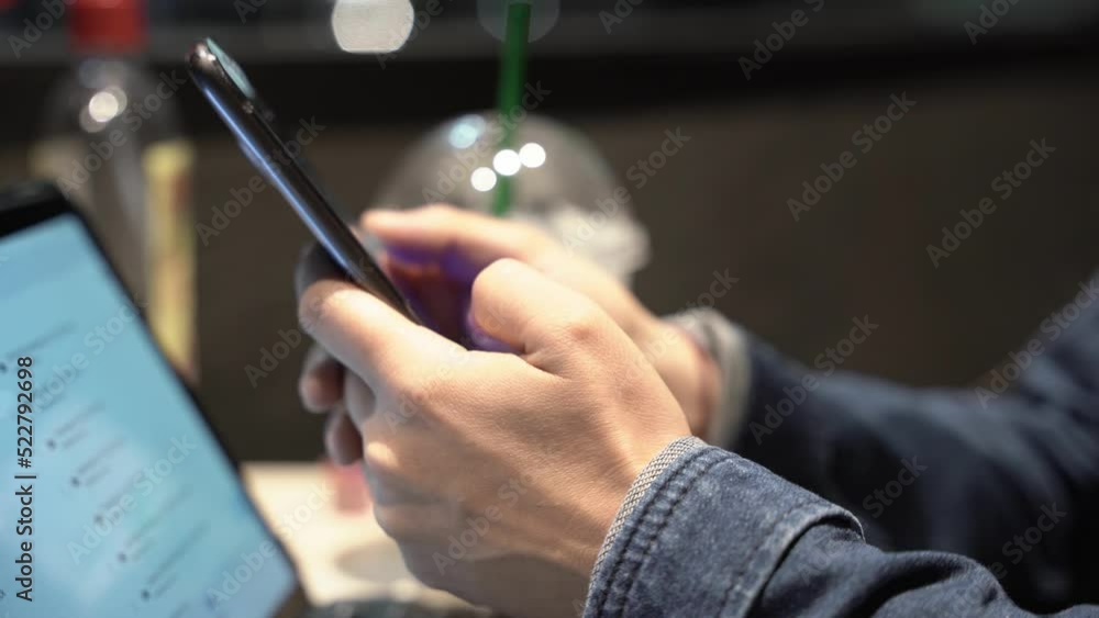 Close up of a person using a phone Close up of a person using a phone